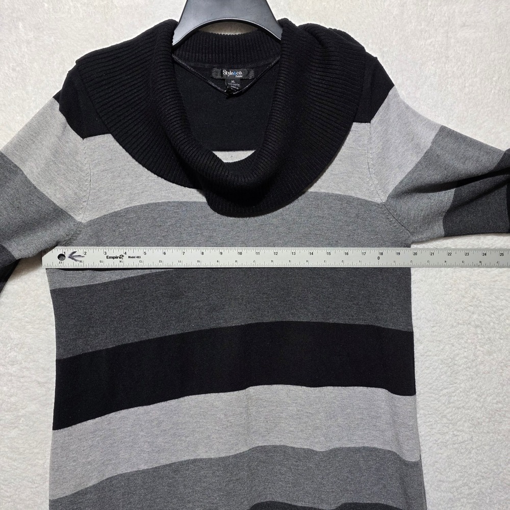 Style & Co Petite Striped Cowl Neck Sweater Knit Top XL 3/4 Sleeve Gray Black - Picture 5 of 8